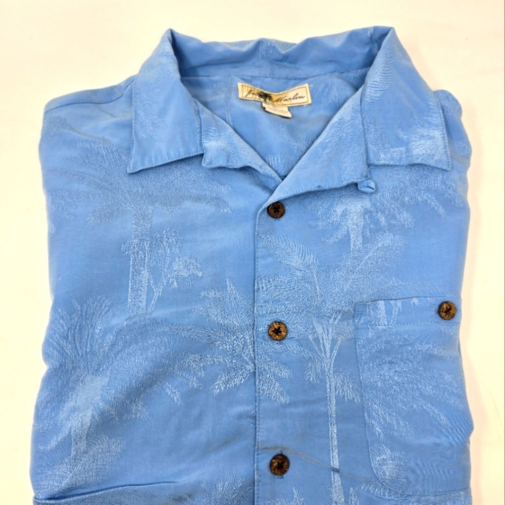 Joe Marlin Short Sleeve Shirt Men's XL Blue Palm Trees Hawaiian Camp